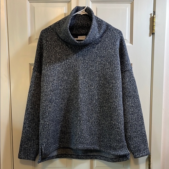 NWOT Columbia Blue and White Houndstooth Fleece Lined Turtleneck Sweater - Sz XL - Picture 1 of 15